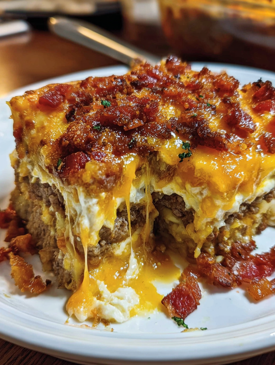 A slice of bacon cheesecake.