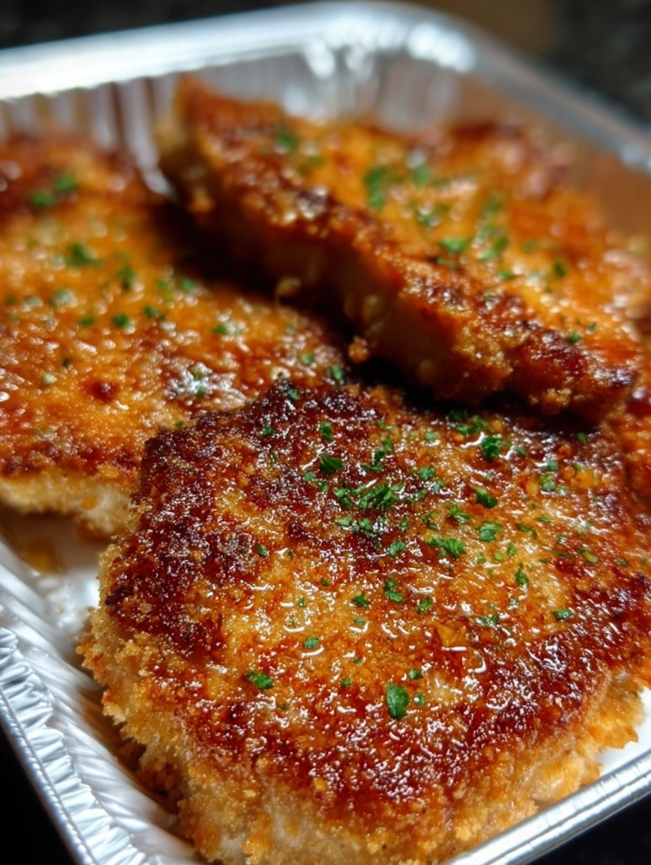 A plate of fried chicken with a green herb on top.