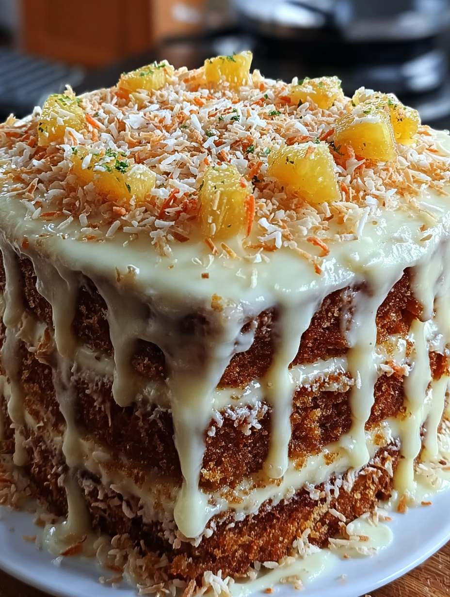 A cake with white icing and orange slices on top.