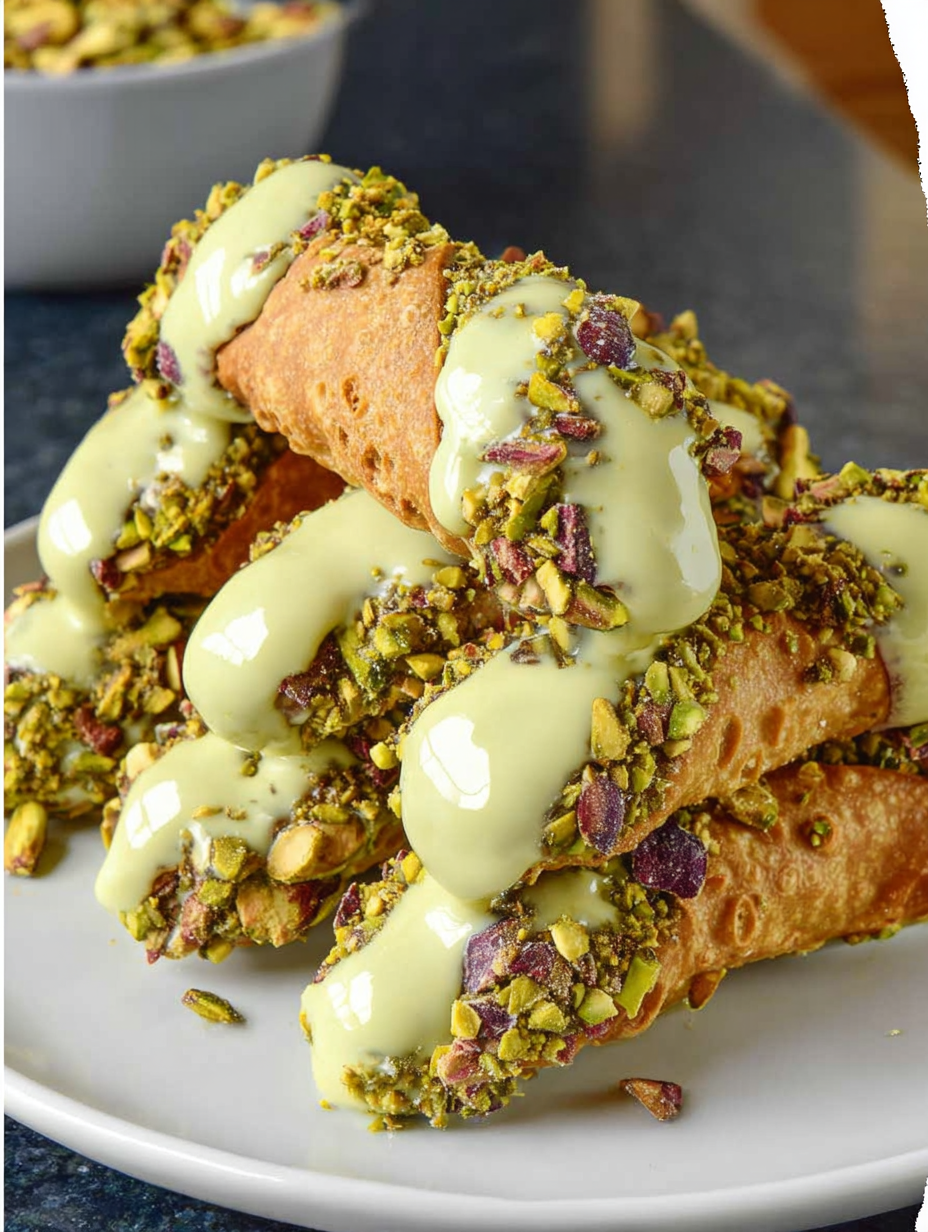 A stack of pastries with a white sauce.