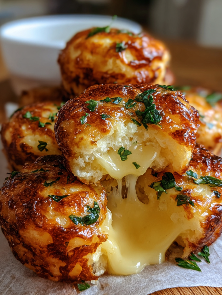 A close up of a cheese filled pastry.