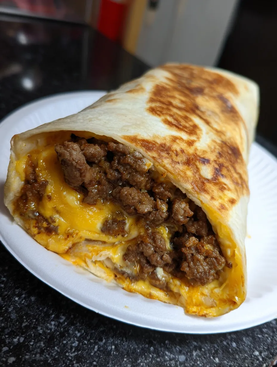 A burrito with meat and cheese.