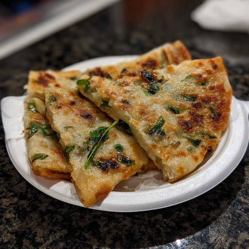A white plate with two pieces of food on it.