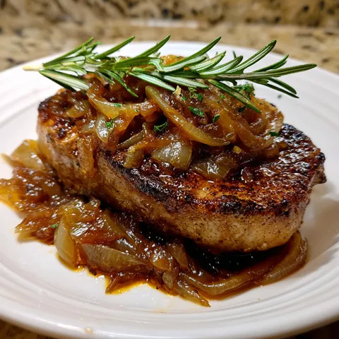 A plate of meat with onions on top.