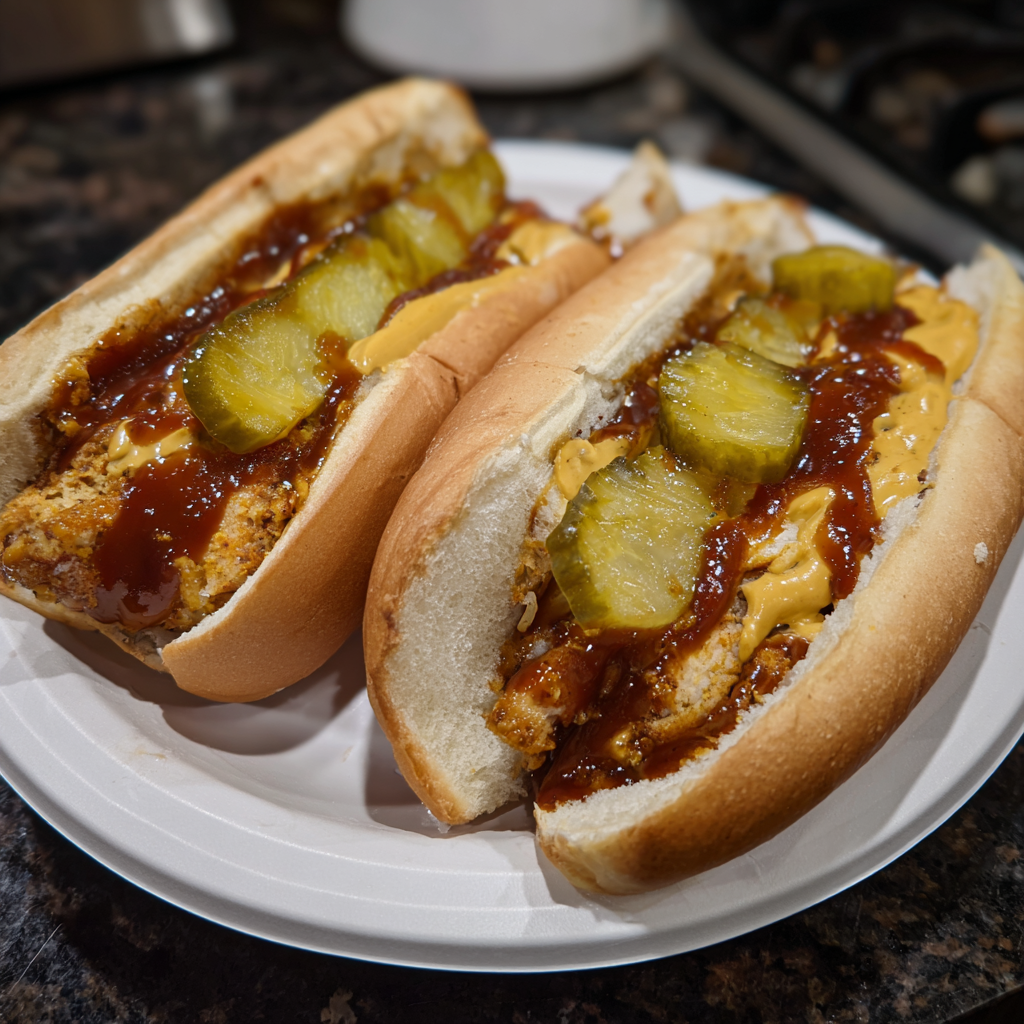 Two chili cheese hot dogs on a white plate.