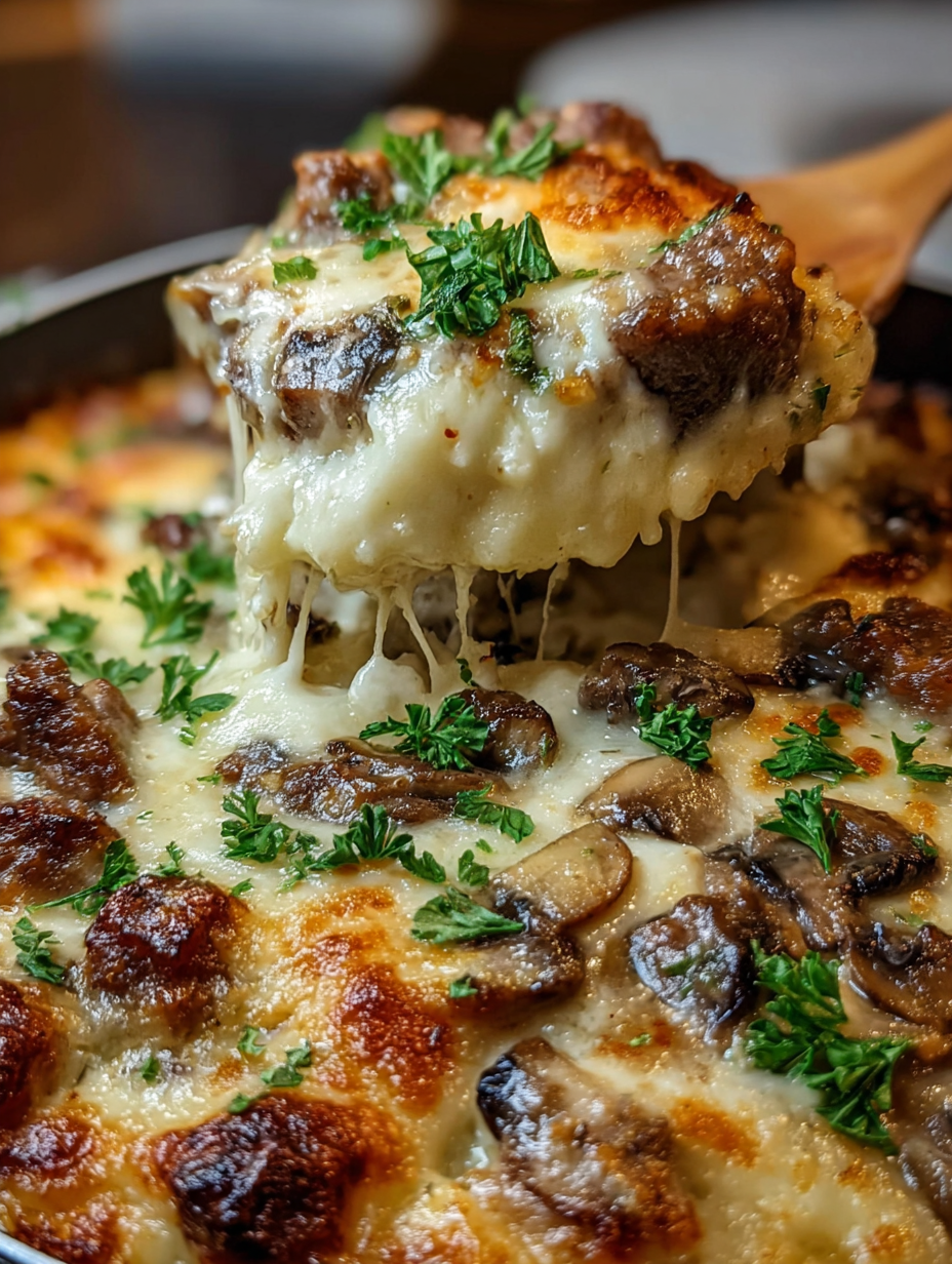 A slice of pizza with mushrooms and cheese.