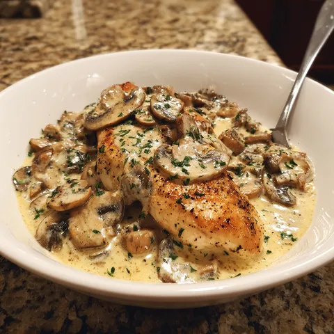 A bowl of mushrooms and fish.
