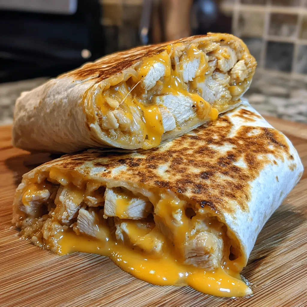 A burrito with cheese on a table.