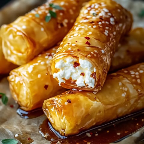 Oven Fried Feta Rolls with Chili Honey