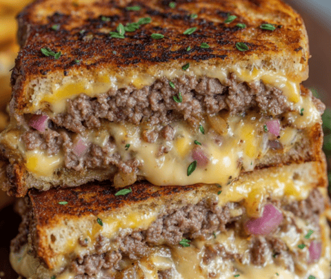 A sandwich with meat and cheese.