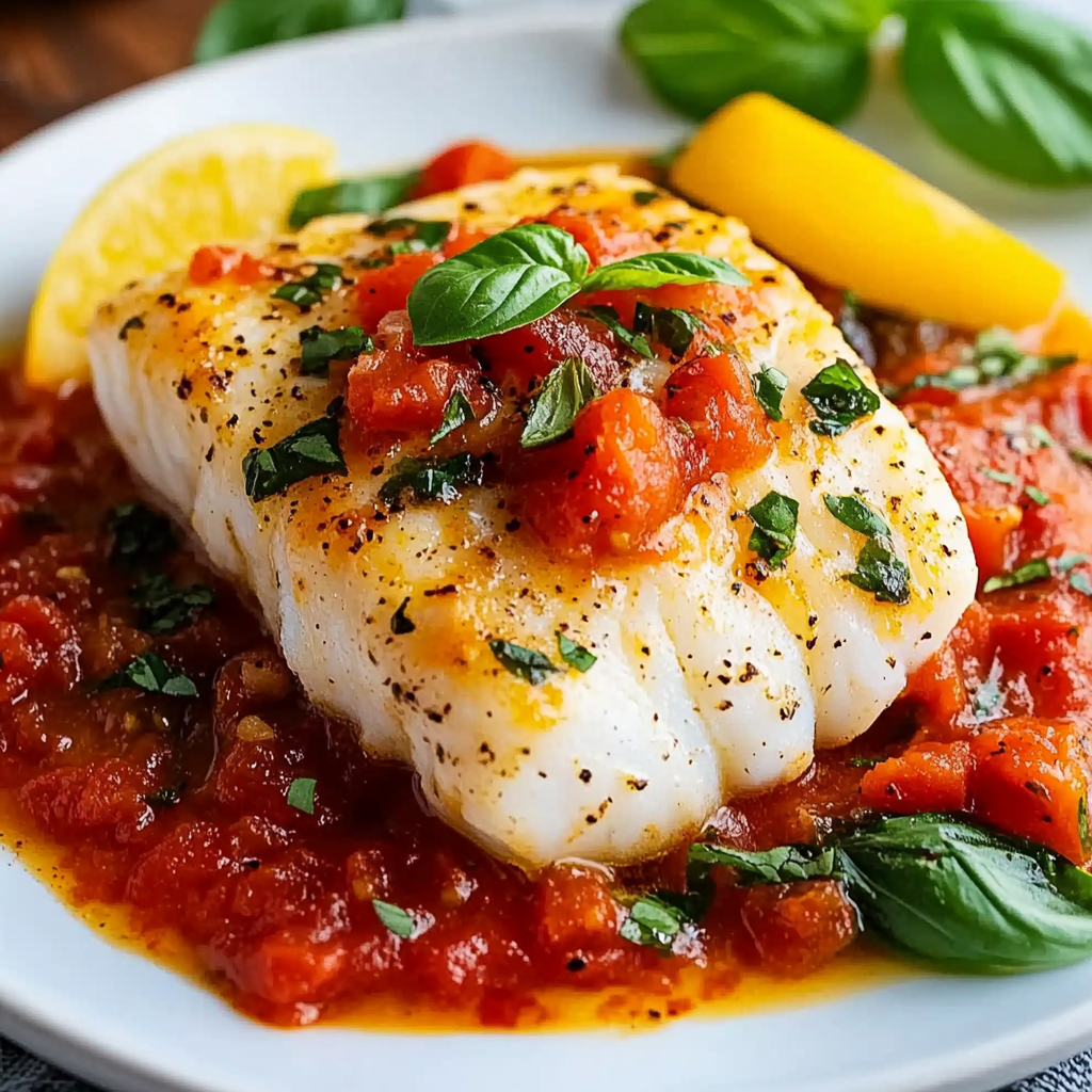 Pan-Seared Mediterranean Cod in Tomato Basil Sauce