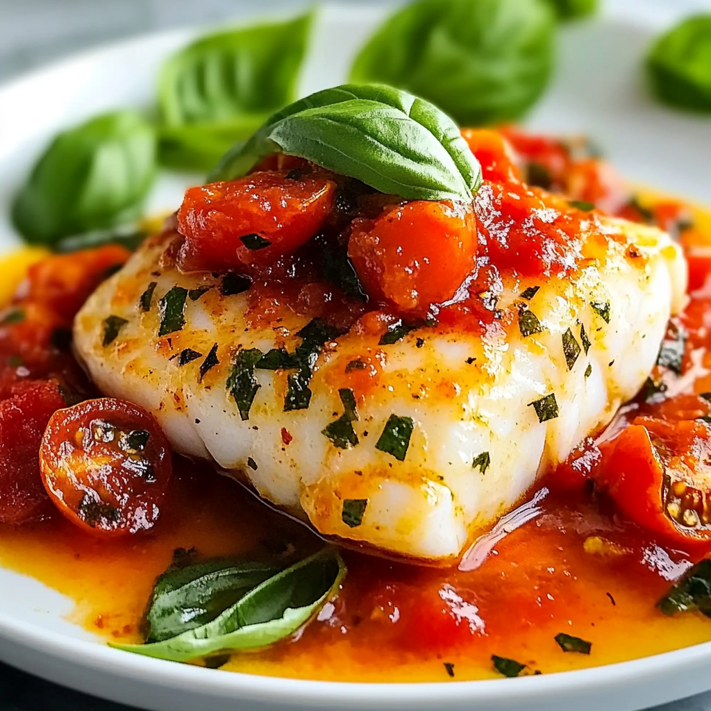 Pan-Seared Mediterranean Cod in Tomato Basil Sauce