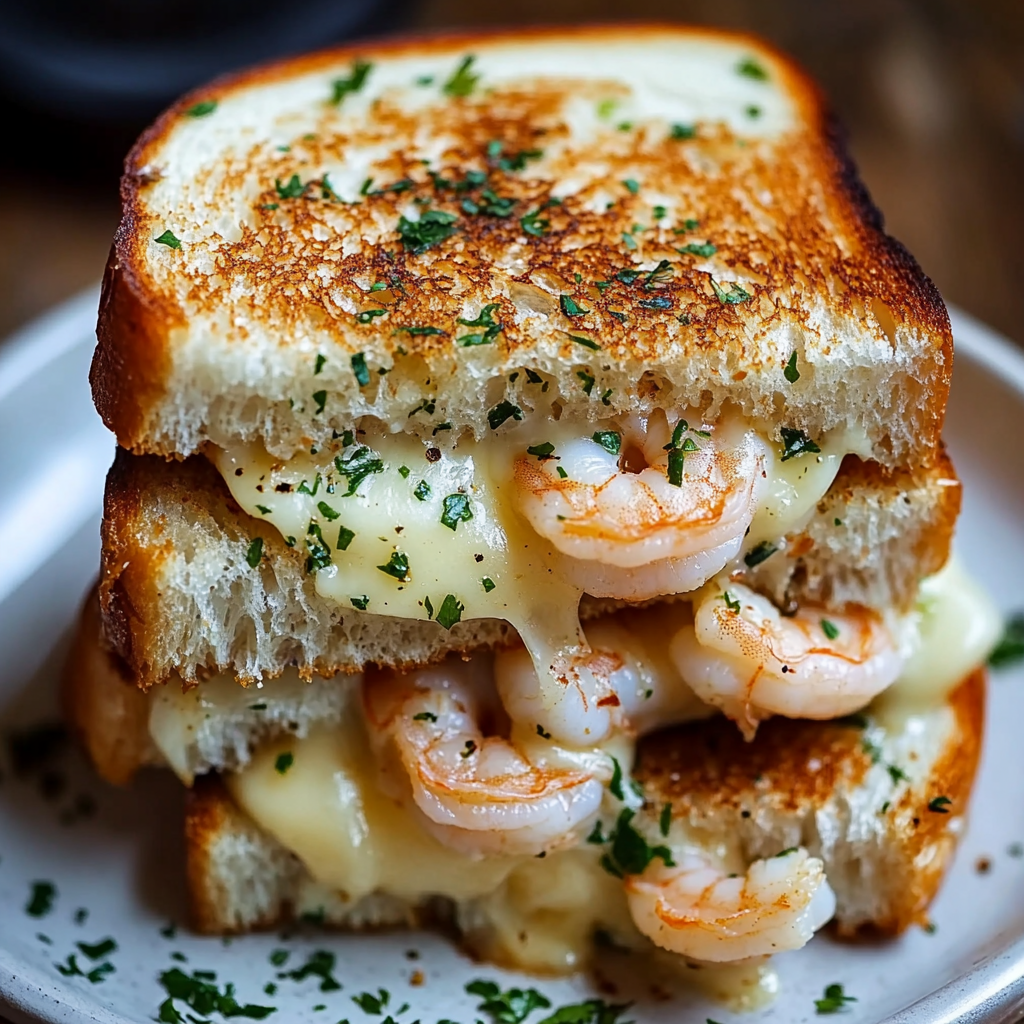 Cheesy Garlic Bread Shrimp Grilled Cheese